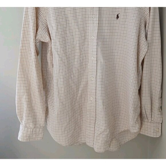 Ralph Lauren Classic Fit Button Down Shirt Size XL Tan Plaid Work Cotton - Picture 4 of 9